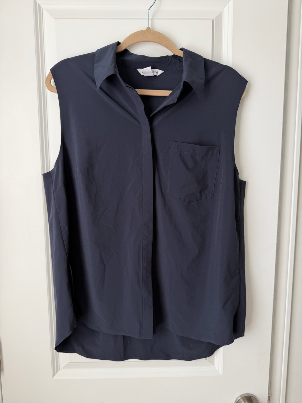 Athleta Navy Sleeveless Button-Down Shirt